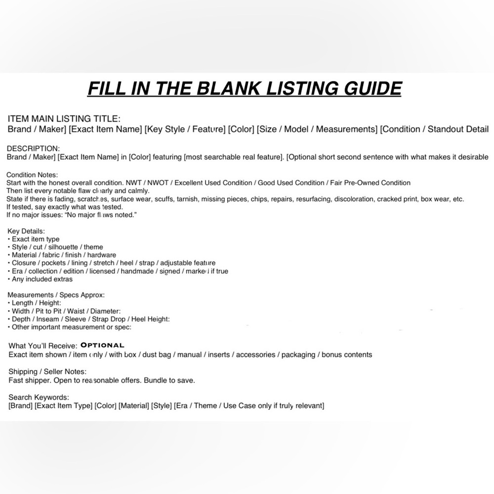 RoBoRoB’s Poshmark Listing 101 | FREE Seller Fill-In-Blank Description Guide - Picture 5 of 7